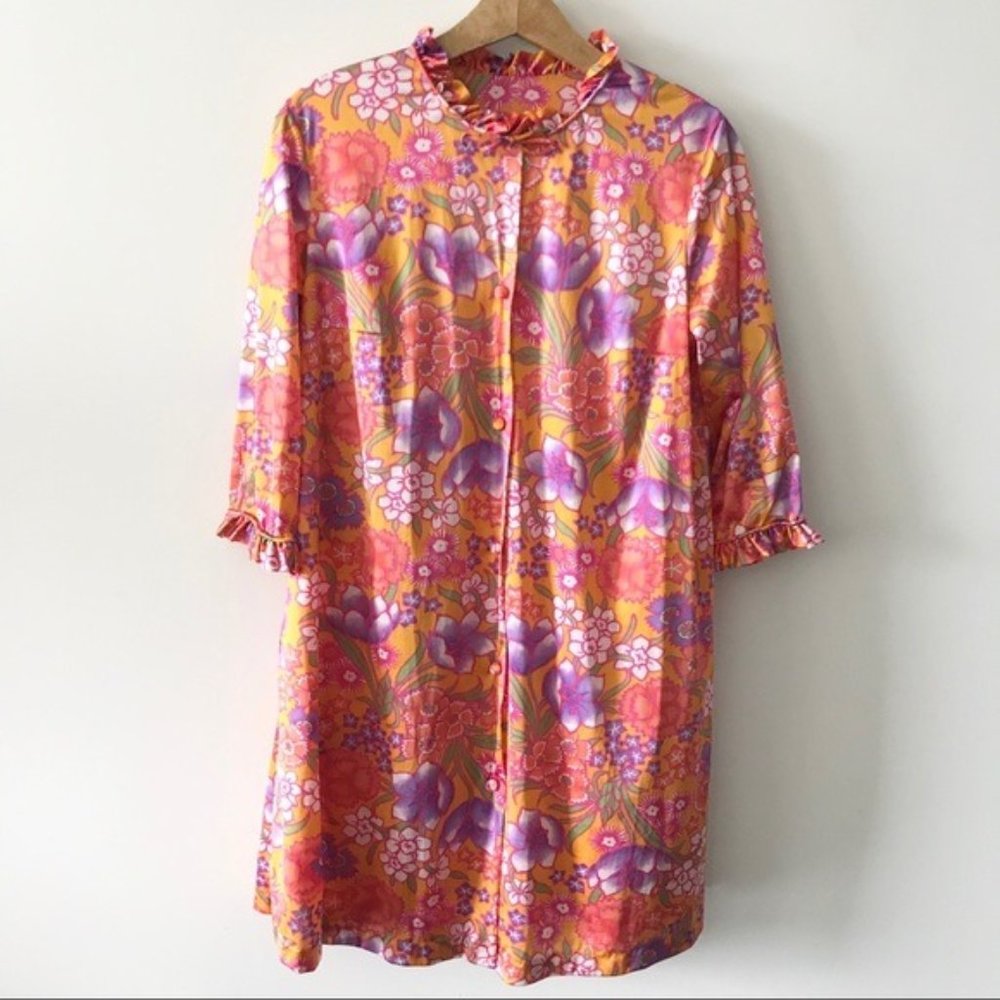 Vintage 70s Vanity Fair Nylon House Coat Robe Retro 1970s Size 36 Q3